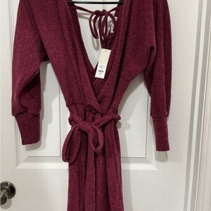 Francesca’s Collection Burgundy Knit Wrap Dress